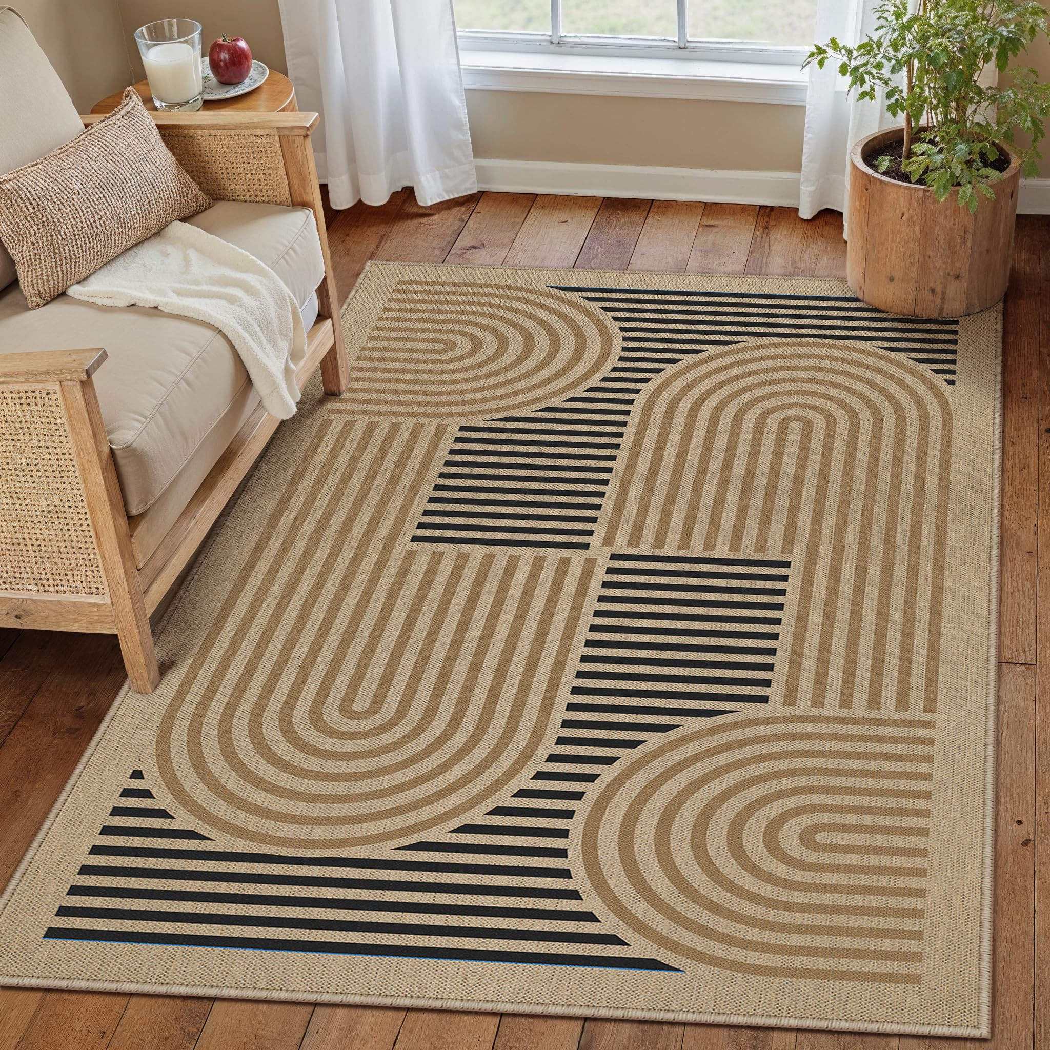 3x5 Modern Geometric Easy Jute Outdoor Patio Carpet Washable Area Rugs for Living Room Entryway I... | Amazon (US)
