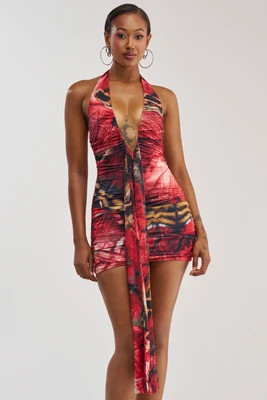AKIRA I Dare You Plunging Mini Dress Multi | Red | Size XL | AKIRA