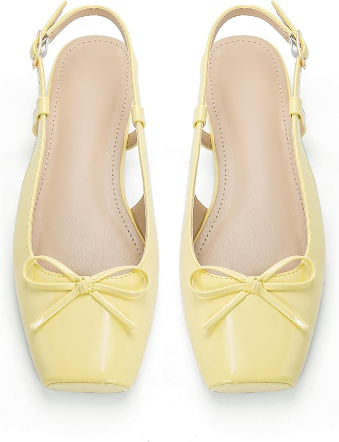 Women's Ballet Flats Slingbacks Square Toe Bow Knit Dressy Flat Shoes with Ankle Buckles Satin | Amazon (US)
