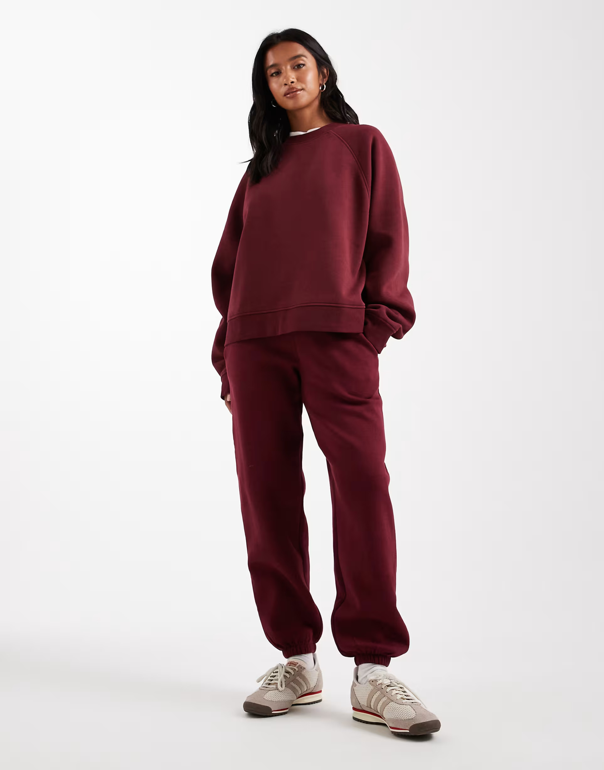 ASOS DESIGN petite ultimate cuffed brushback jogger in burgundy | ASOS | ASOS (Global)