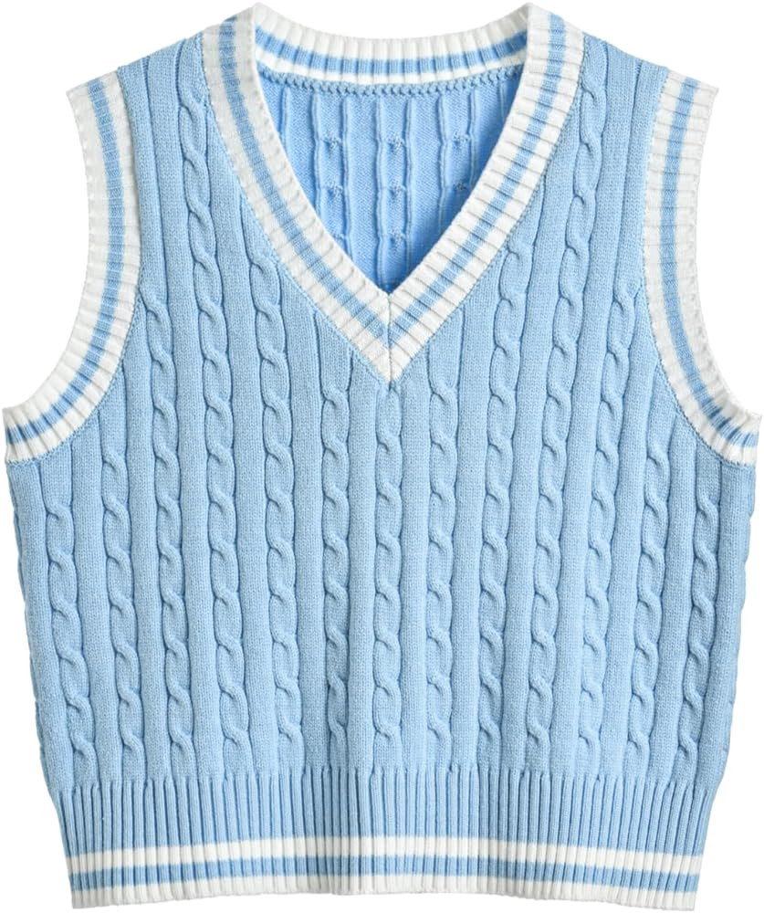 Women's Sweater Vest,Y2K Sleeveless Pattern Preppy Style Knitted Crop Tank Top for Girl | Amazon (US)