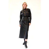 Black Leather Midi Skirt | Etsy (US)