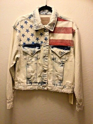 NWT BLANK NYC DENIM JACKET FLAG DETAIL LIGHT WASH DISTRESSED SZ SMALL | eBay US
