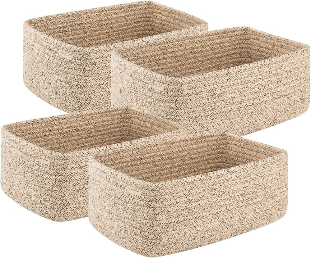 4 Pack Small Storage Shelf Baskets for Organizing, Mini Woven Rope Storage Bins for Towels, Cute ... | Amazon (US)
