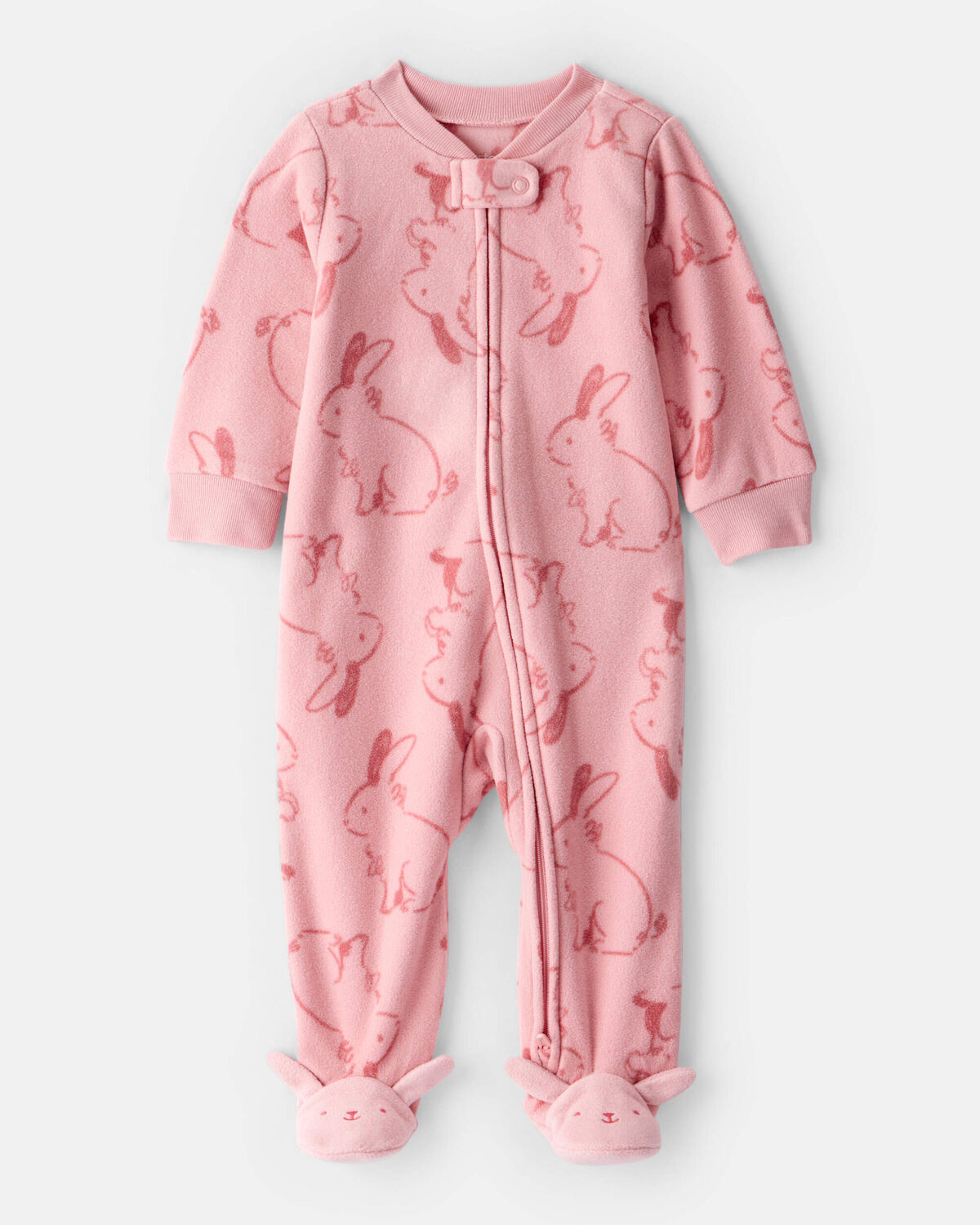 Baby Girl Bunny Print Fleece Long-Sleeve Loose Fit Sleep & Play Pajamas - Pink | Carter's Inc