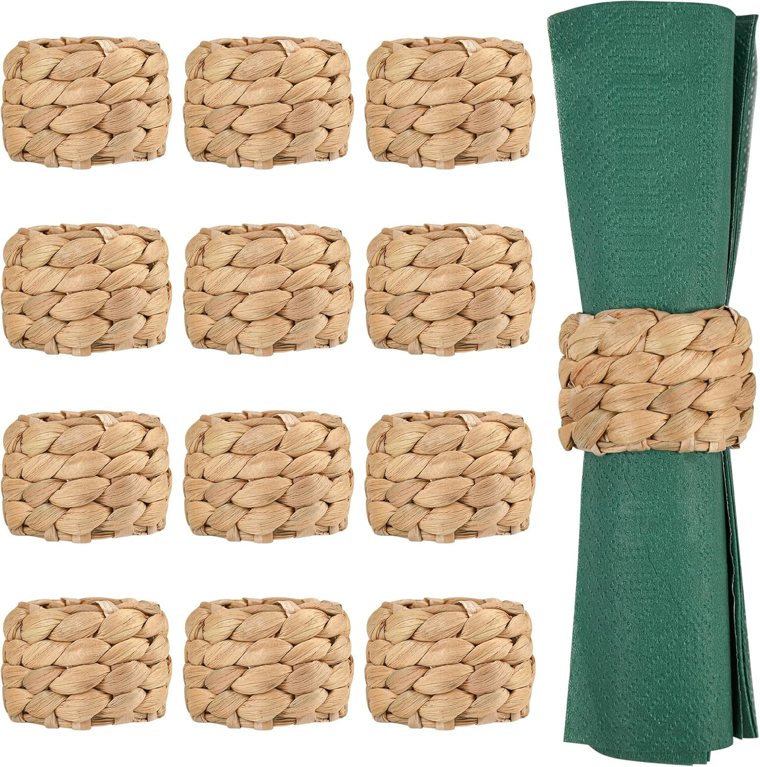12 Pcs Boho Rattan Woven Napkin Rings, Farmhouse Water Hyacinth Wooden Rustic Napkin Rings Holders for Table Wedding Decor Christmas Set of 12 (12) | Amazon (US)