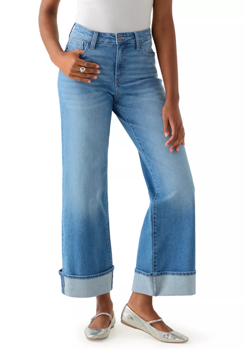 Women's High Rise Wide Leg Cuffed Jeans | Belk