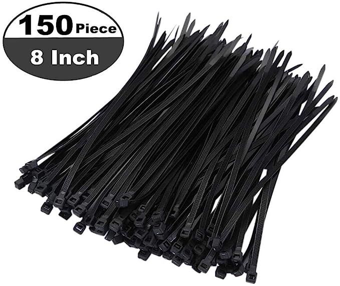 150 Pieces Multi-Purpose Cable Zip Ties 8 Inch,Self Locking Black Zip Ties with 50 Pounds Tensile... | Amazon (US)