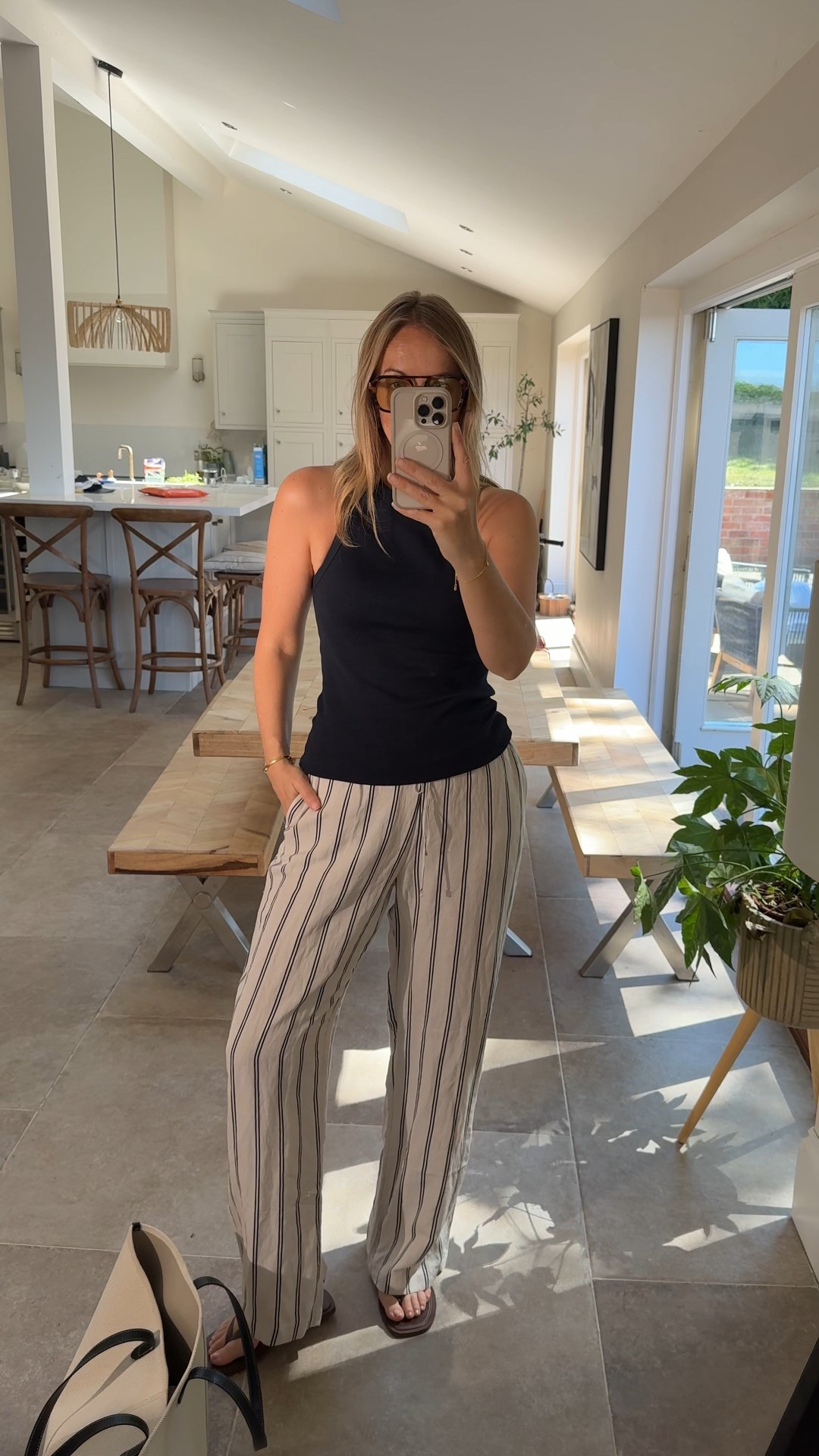 Striped linen blend trousers and simple vest top, I’m wearing the navy. 

This is a simple , inexpensive outfit formula for the heat and great quality. 

Medium in trousers which are in and out of stock but lots of great alternatives linked below … including a maternity version . 
In the uniqlo trousers I would take a 14 long. Also a great trouser! 

Large in vest top 
Summer outfit 
Stripe linen trousers 

#LTKtravel #LTKspring #LTKsummer