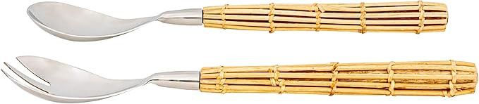 Creative Co-Op Stainless Steel Salad Servers with Rattan Wrapped Handles, Set of 2 Styles | Amazon (US)
