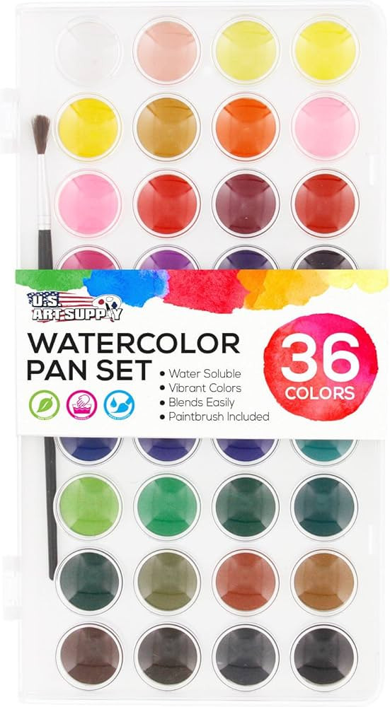 U.S. Art Supply 36 Color Watercolor Artist Paint Set with Plastic Palette Lid Case and Paintbrush... | Amazon (US)