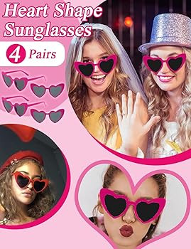 4 Pack Valentines Heart Shaped Sunglasses Trendy Cat Eye Love Heart Glasses Vintage Retro Heart S... | Amazon (US)