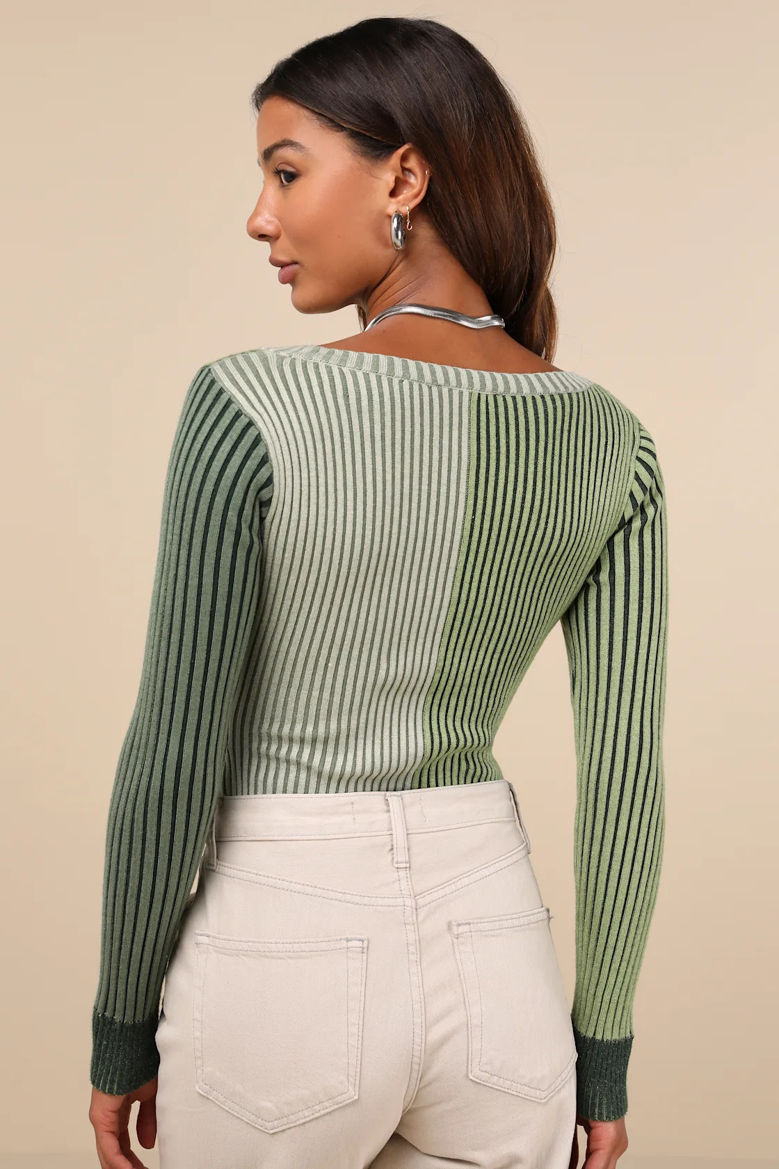 Mod Cutie Green Color Block Ribbed Long Sleeve Bodysuit | Lulus