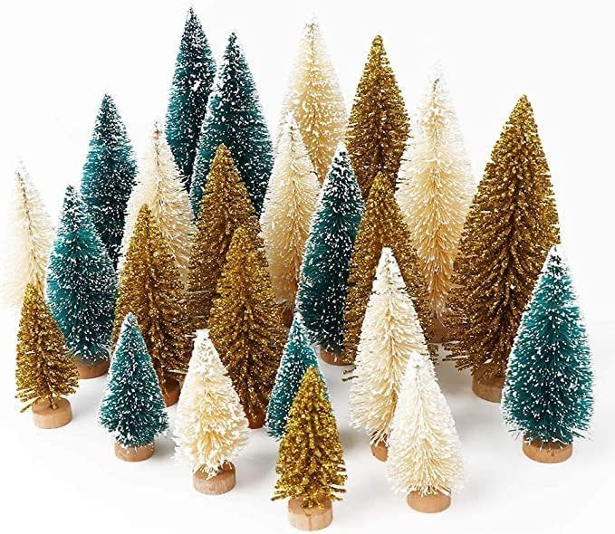 OurWarm 24PCS Mini Christmas Tree Artificial Frosted Sisal Pine Trees with Wooden Bases, DIY Craf... | Amazon (US)