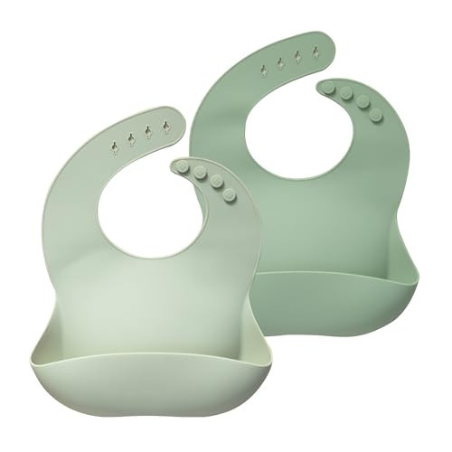 Moonkie Silicone Baby Bibs Set of 2, BPA Free Waterproof Baby Bibs for Eating, Soft Adjustable Silicone Bibs for Babies 6-12 Months, Toddler Bibs with Pocket Food Catcher (Frosted Mint/Celadon Green) | Amazon (US)