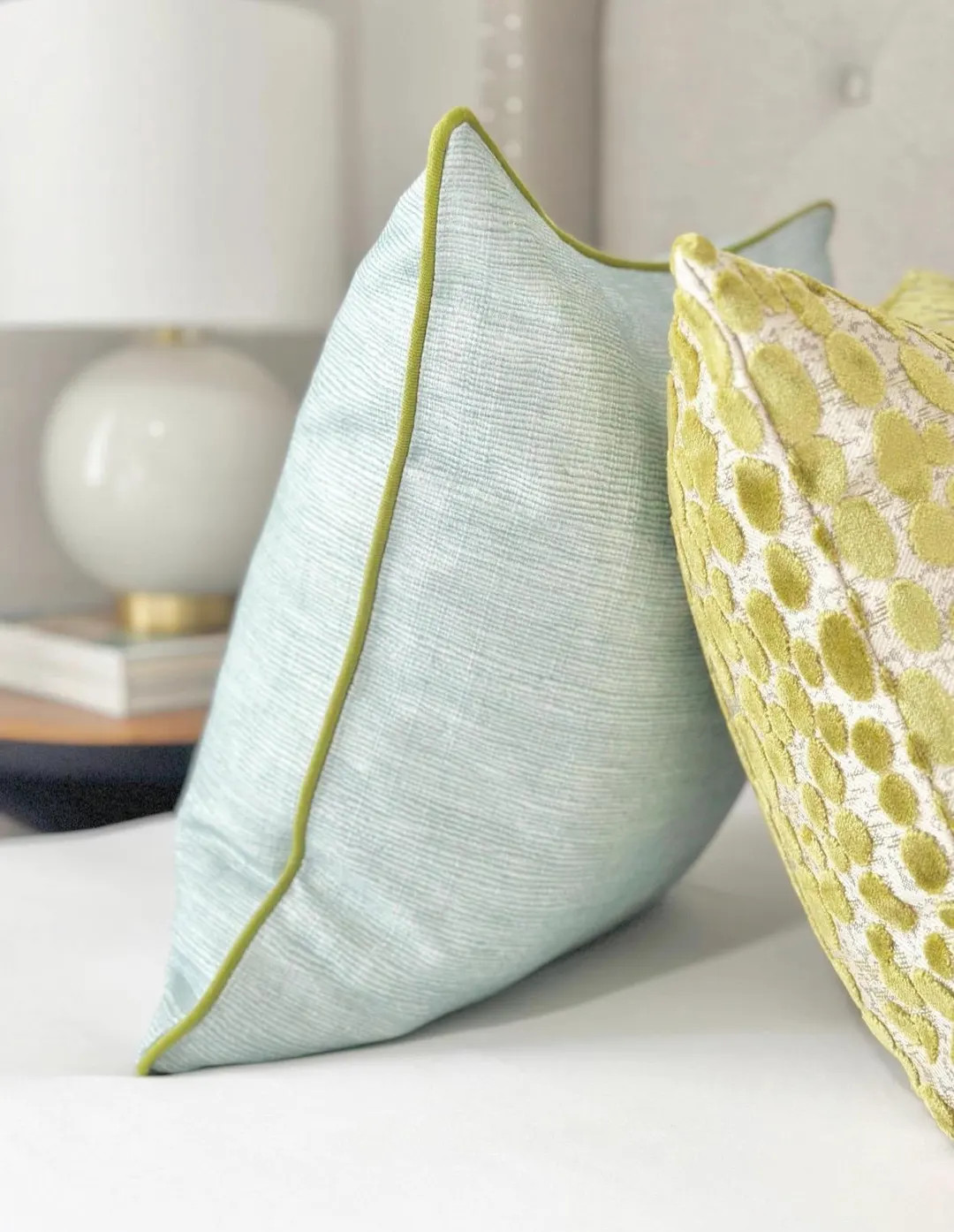 Seaglass Throw Pillow with Green Trim | Custom-Crafted Luxury Decor for sofa and bed | Blue accen... | Etsy (US)
