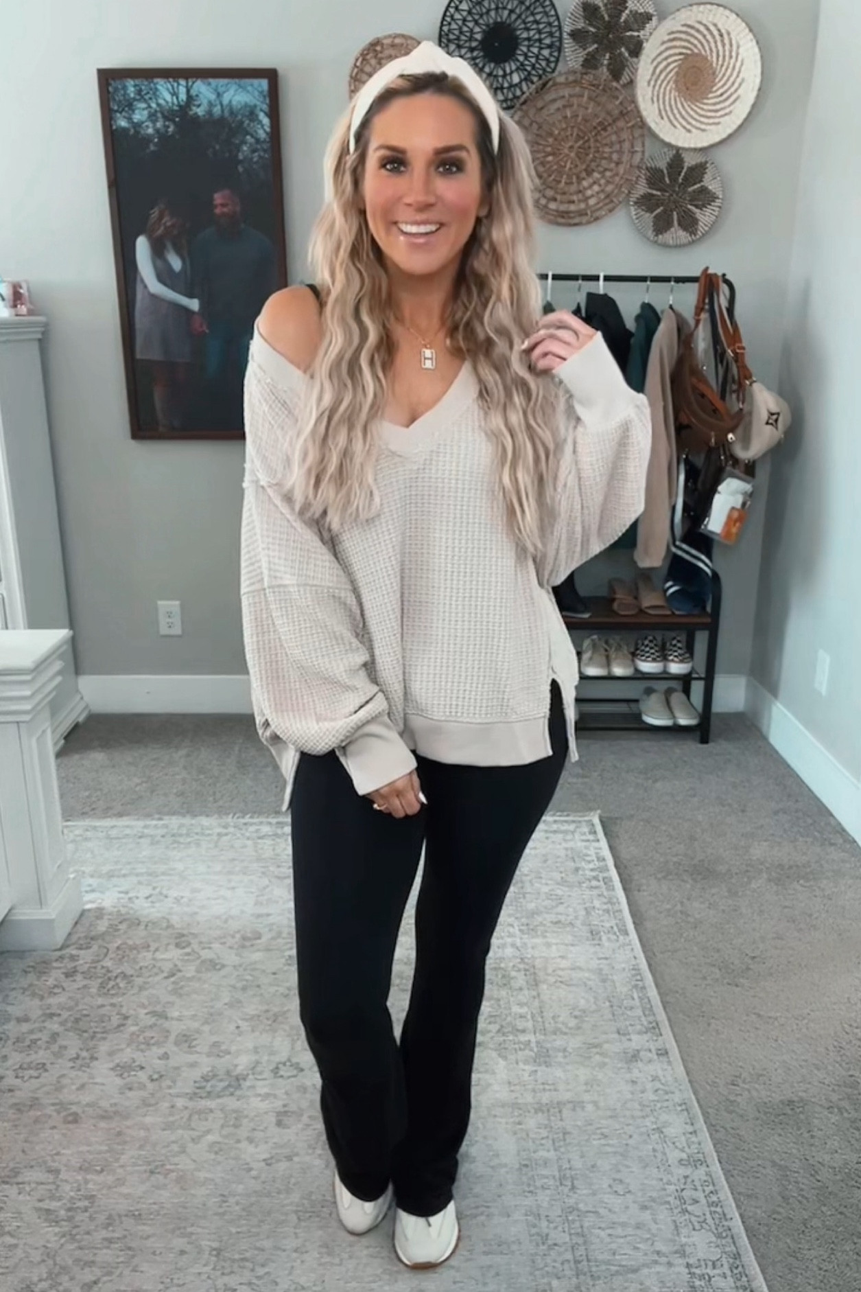 American Eagle over here crushing it with the cozy outfit game! I paired this white thermal v-neck long sleeve with their super soft black flare yoga pants for the ultimate loungewear outfit that can easily become an errands running outfit! Mom uniform formula

#LTKfindsunder100 #LTKfindsunder50