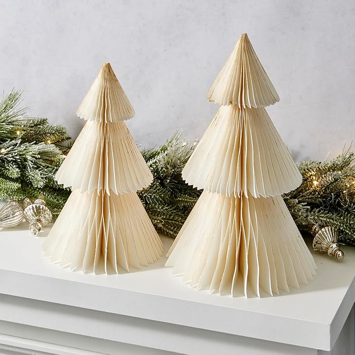 LampLust Paper Tree Decor, 2 Pack Honeycomb Paper Trees, 10 & 12 Inch, White & Gold Glitter Edge,... | Amazon (US)
