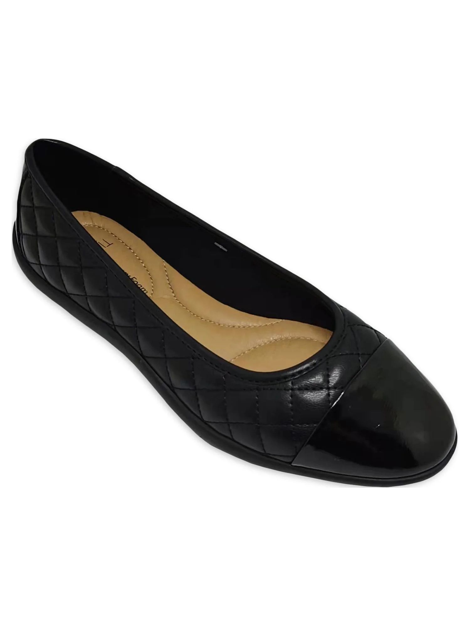 Time and Tru Women's Cap Toe Quilted Ballet Flats, Wide Width Available | Walmart (US)