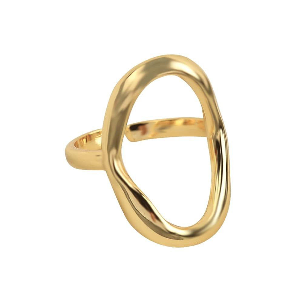 Oval Round Loop Open Statement Ring for Women Fashion 18K Gold Plated Ring Classic Oval Adjustabl... | Amazon (US)
