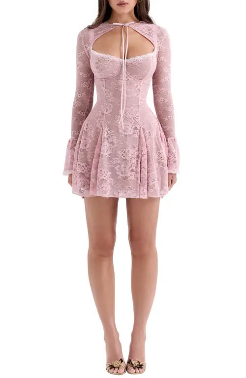 HOUSE OF CB Alice Underwire Lace Minidress & Bolero in Crystal Rose at Nordstrom, Size Medium A | Nordstrom