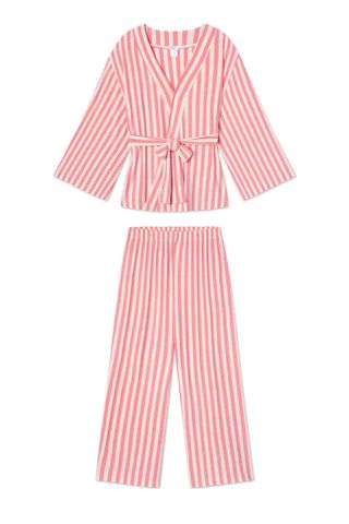 DreamKnit Kimono Pajama Set in Coral Stripe | Lake Pajamas