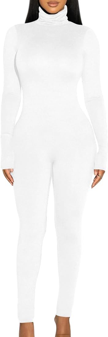 BORIFLORS Long Sleeve Jumpsuit for Women Sexy Turtleneck One Piece Bodycon Rompers Clubwear | Amazon (US)