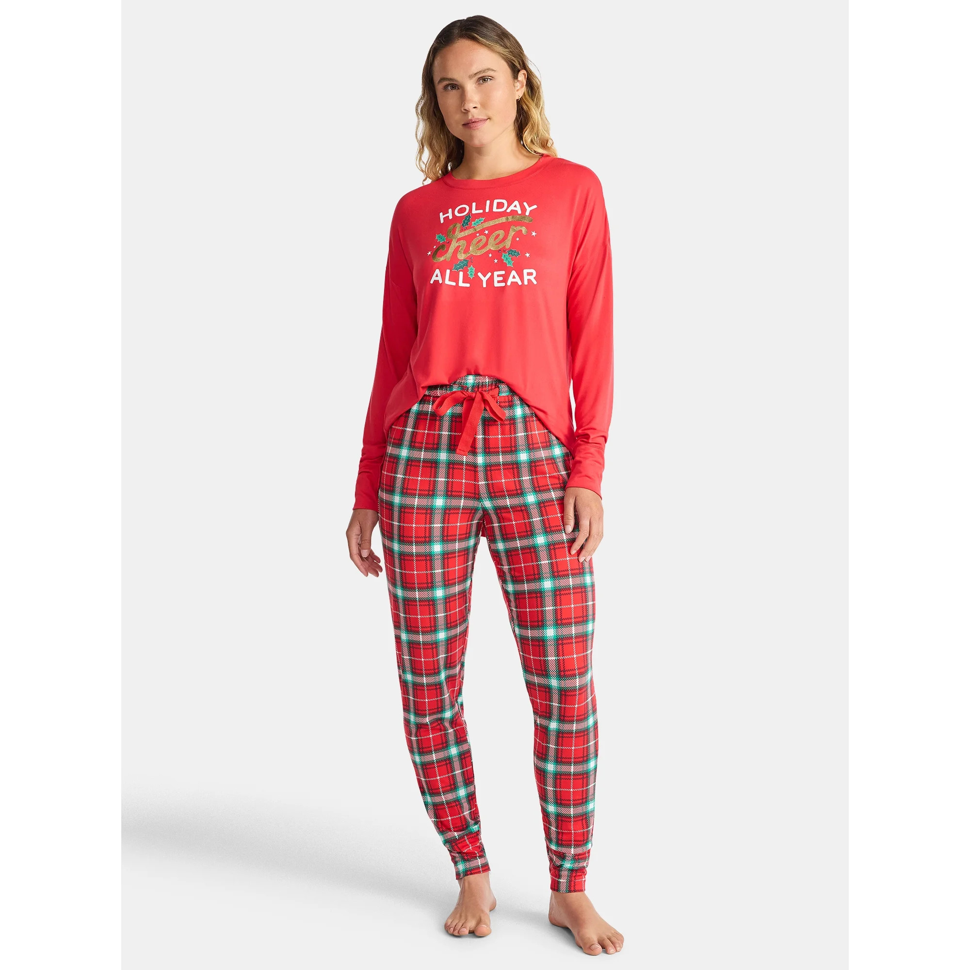 Jaclyn Women's and Women's Plus Holiday Graphic Sleep Tee and Jogger Pants Pajama Set, 2-Piece, S... | Walmart (US)