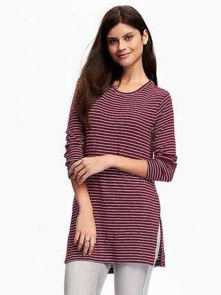 Old Navy Long & Lean Rib Knit Tunic For Women Size L Tall - Burgundy stripe | Old Navy US