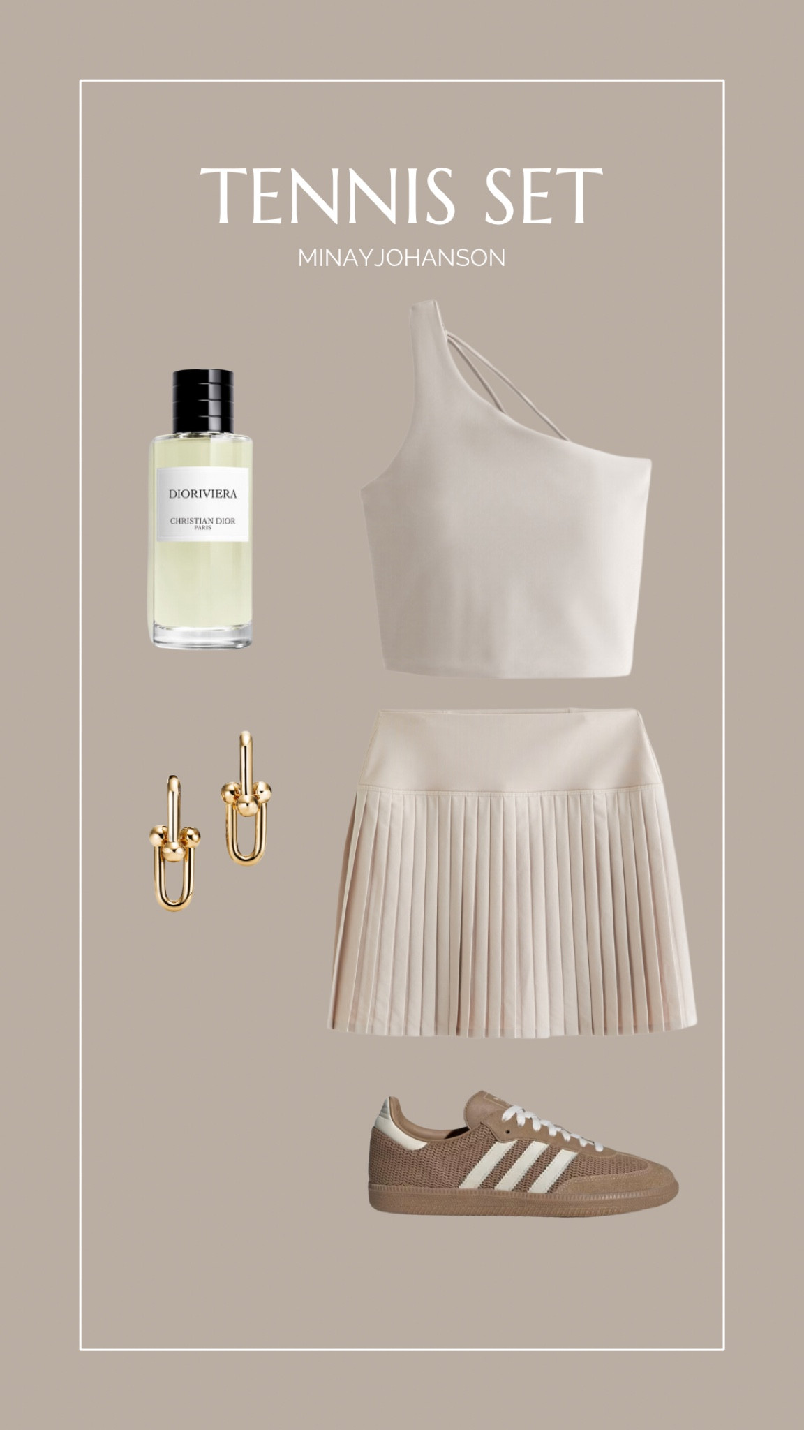 Cutest neutral tennis set😍 love how affordable this set is and super cute! If you haven’t tried this perfume by Dior I highly recommend it for summer it’s sooo delightful and beautiful👌🏼 also these earrings are identical to my Tiffany earrings😎 But unfortunately these sambas by Addidas are currently sold out🥹

#tennisset #workoutoutfit #fitness #tennisoutfit #tennisskirt #sportbra #top #abrocrombie #dior #perfume #addidas 