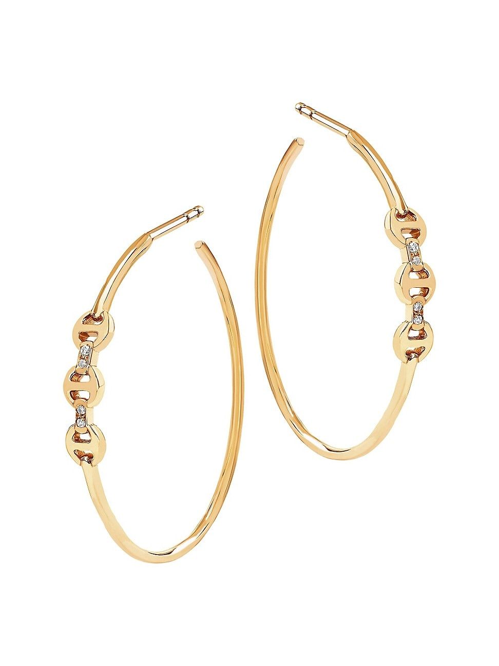Women's Tri-Link 18K Yellow Gold & Diamond Mini Hoop Earrings - Gold | Saks Fifth Avenue