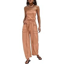 LAMISSCHE Womens Casual Strapless Jumpsuits off the Shoulder Summer Rompers Sleeveless One Piece ... | Amazon (US)