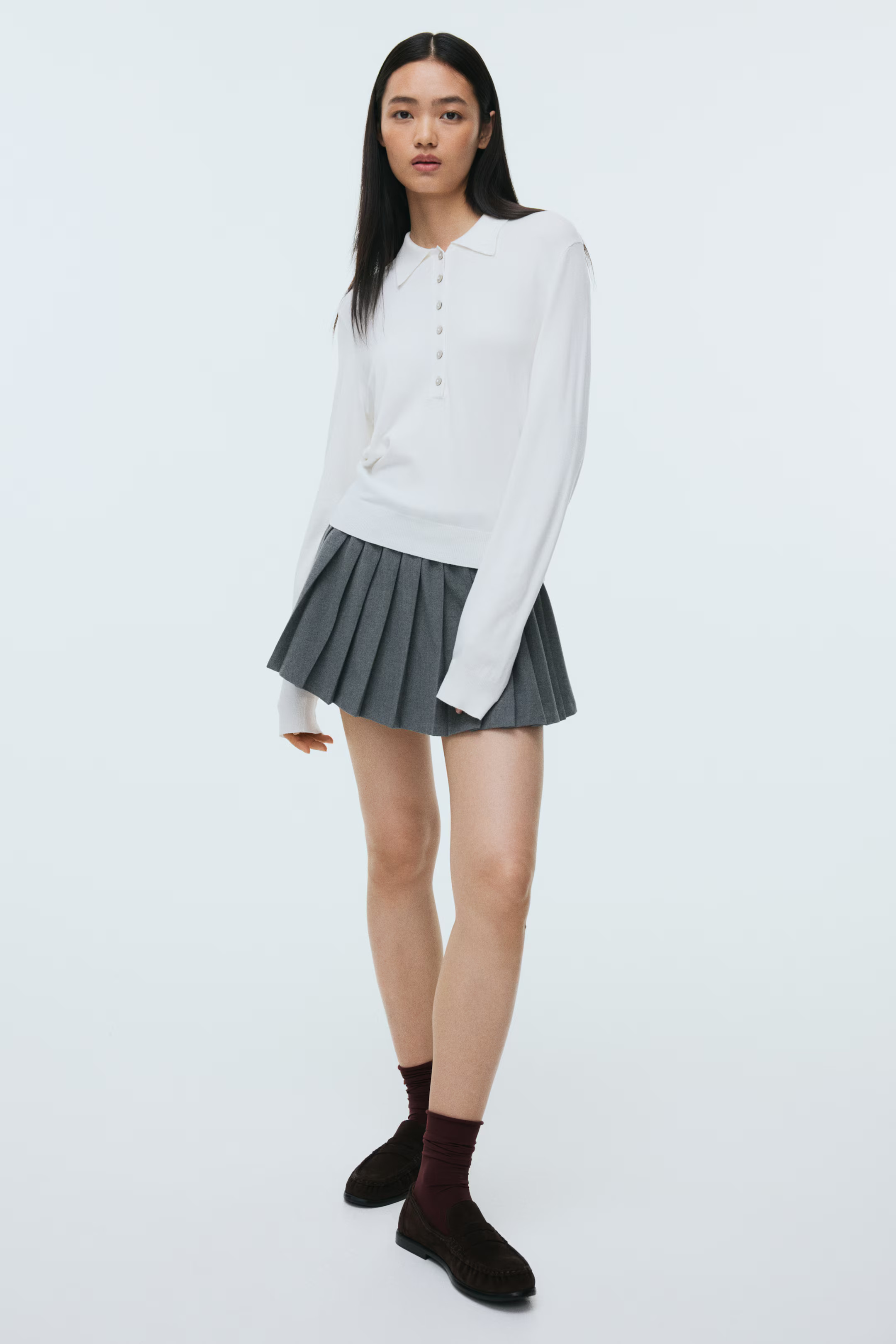 Long-Sleeved Polo Shirt - White - Ladies | H&M US | H&M (US + CA)
