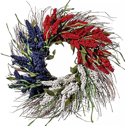 4th of July Wreath Patriotic Wreath for Front Door, 20" Red White Blue Artificial Floral Twig Wreath | Amazon (US)