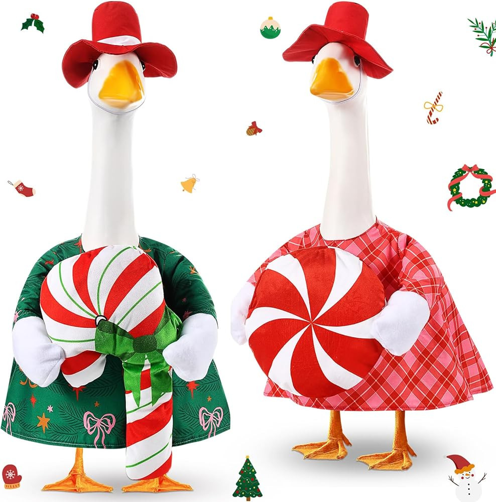 Sanwuta Christmas Goose Outfit for 23'' Lawn Cement Goose Porch Geese Costume Christmas Winter Ga... | Amazon (US)