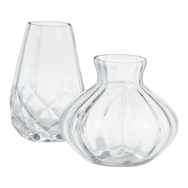 Clear Glass Faceted And Ribbed Bud Vases Set Of 2 | World Market