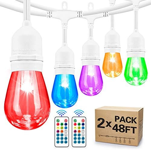 2-Pack 48FT Multicolored LED Outdoor String Lights, Color Dimmable RGB Light String with 30+5 E26... | Amazon (US)