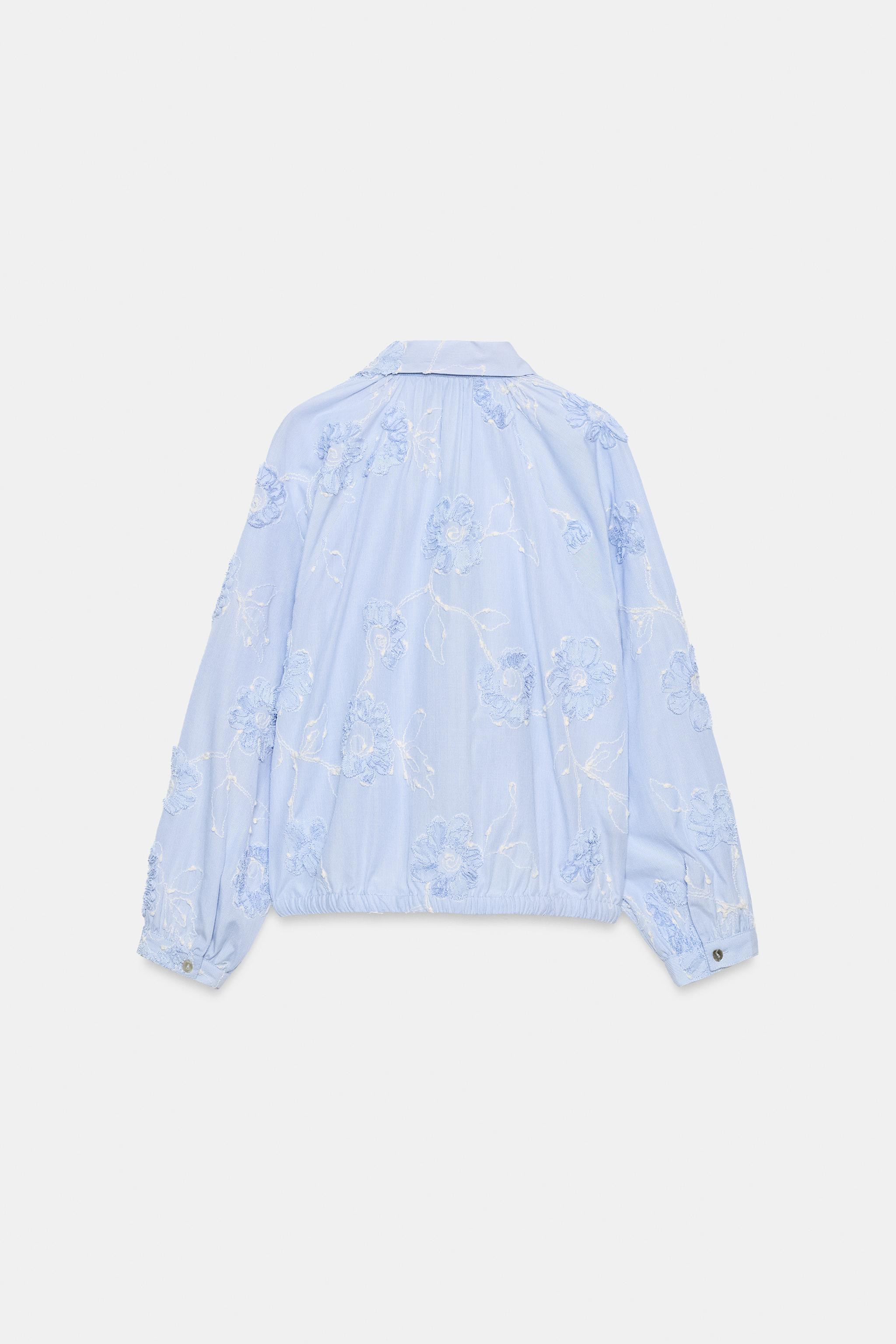 Shirt with lapel collar and long sleeves. Contrasting embroidery and floral-texture fabric detail... | Zara US