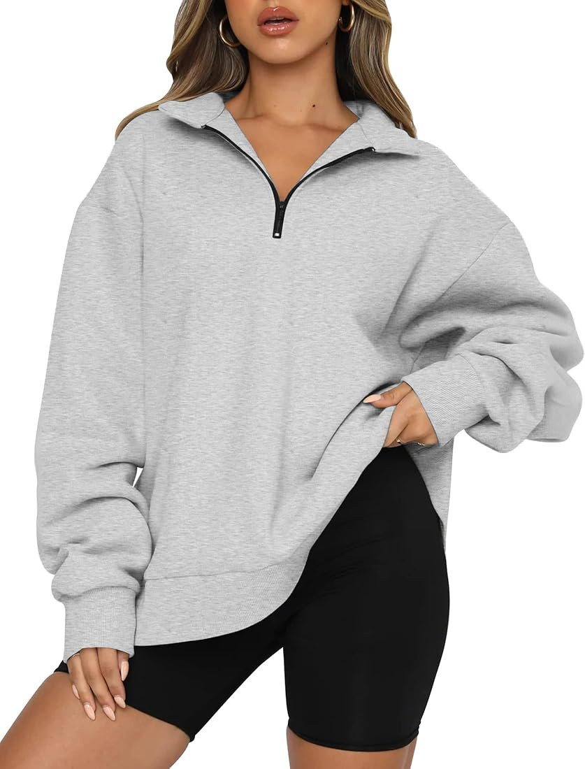 ATHMILE Womens Oversized Half Zip Pullover Long Sleeve Sweatshirt Quarter Zip Hoodie Sweater Teen... | Amazon (US)