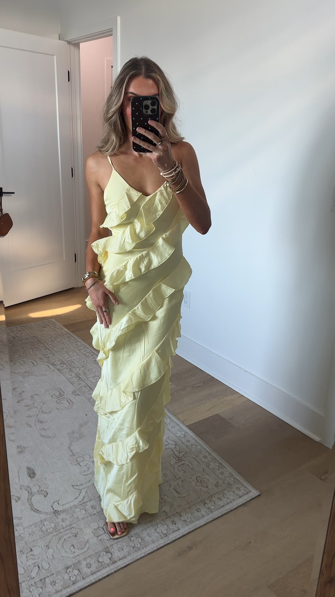 @petalandpup size xs Step into the spotlight with the Ciao Ruffles Maxi Dress in Pale Yellow. This eye-catching piece combines elegance and playfulness, making it the perfect addition to any wardrobe. The maxi length and v neckline create a silhouette that's both sophisticated and effortlessly chic, while the thin adjustable straps and invisible side zip ensure a tailored fit that flatters your figure.

#LTKdayinmylife #LTKWedding #LTKootd