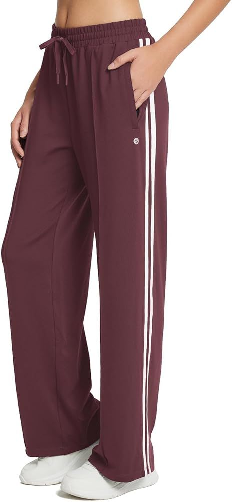 BALEAF Women's Track Pants Athletic Sweatpants Straight Leg 2 Zipper Pockets Running Pants Stripe... | Amazon (US)