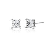 Amazon Collection Platinum Plated Sterling Silver Stud Earrings set with Princess Brilliant Cut Infi | Amazon (US)