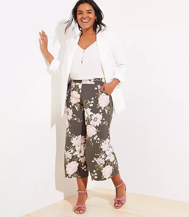 LOFT Plus Floral Fluid Wide Leg Pants | LOFT