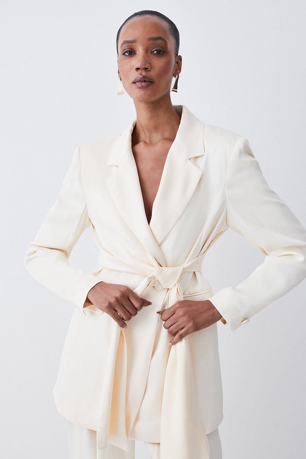 Satin Back Crepe Tie Waist Blazer | Karen Millen UK + IE + DE + NL