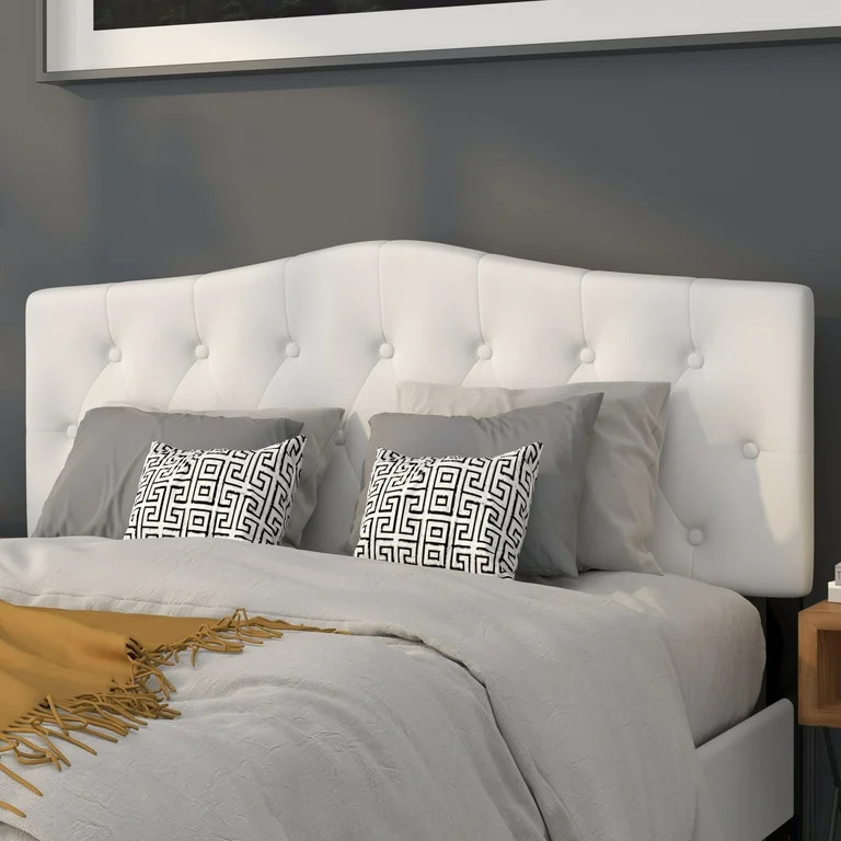 BizChair Arched Button Tufted Upholstered Queen Size Headboard in White Fabric | Walmart (US)