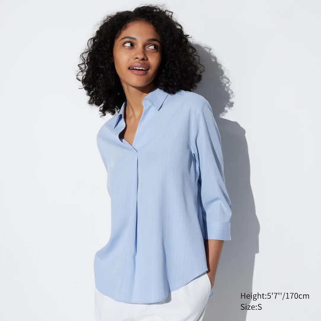 BLUSA VISCOSA A RIGHE COLLETTO APERTO MANICHE A 3/4 | Uniqlo IT