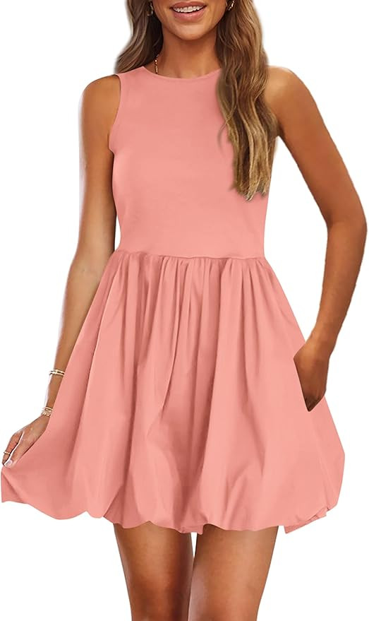 PRETTYGARDEN Summer Dresses for Women 2026 Casual Sleeveless Tank Mini Short Dress Crew Neck Bubb... | Amazon (US)