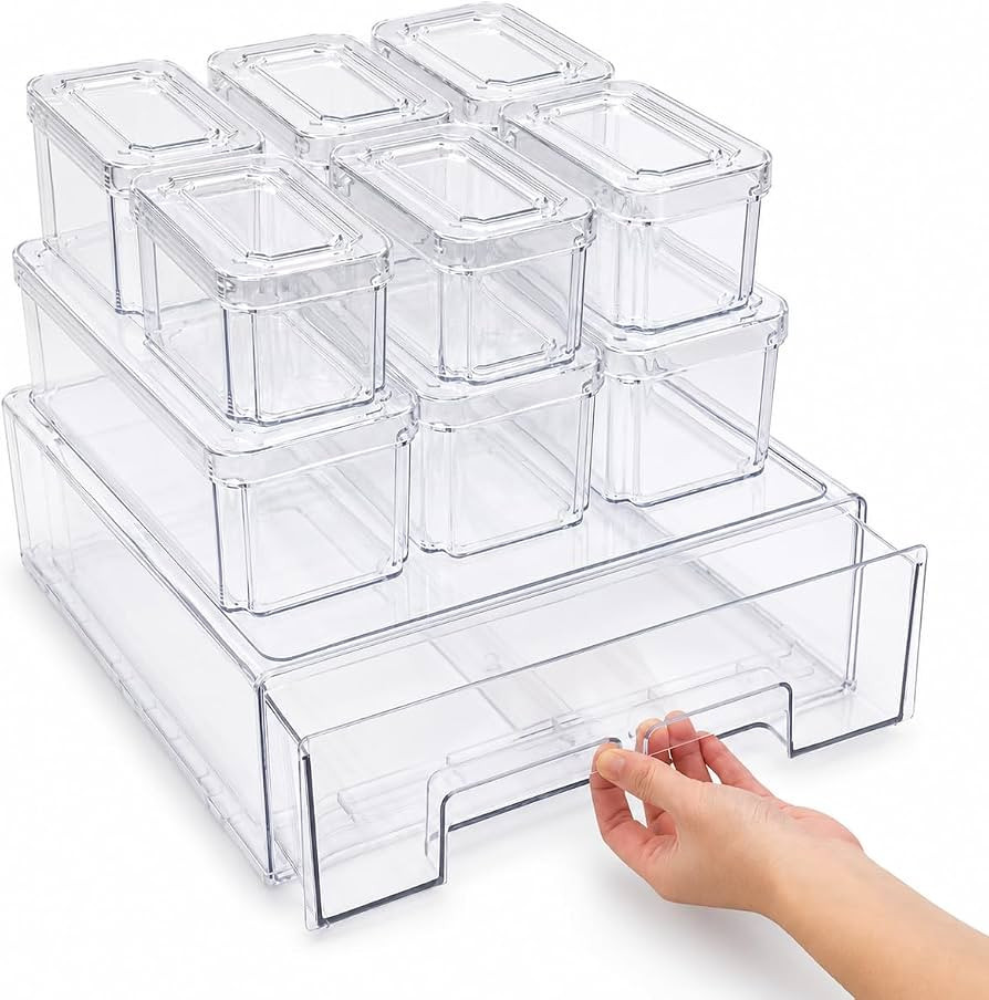 Fridge Organizer Bins with Drawer, 10-Pack Clear Stackable Container Set, BPA-Free Plastic Refrig... | Amazon (US)