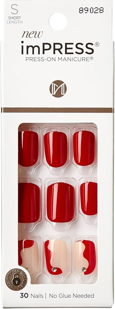 KISS imPRESS Press-On Manicure Fake Nails – Adore You, Short, Square, Red, Easy Press On, Chip ... | Amazon (US)