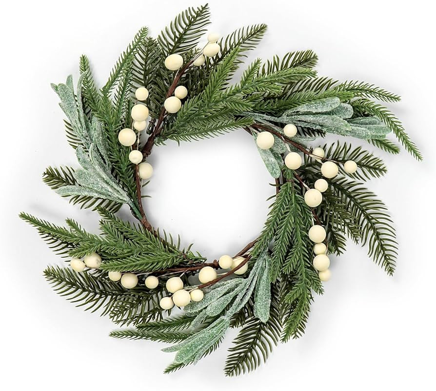 Christmas Wreath for Front Door, 35cm Christmas Candle Ring Wreath with Mistletoe Leaves,Berry an... | Amazon (UK)